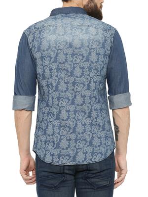 navy blue denim casual shirt - 13773067 - Standard Image - 3