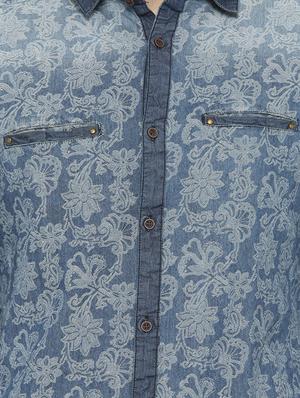 navy blue denim casual shirt - 13773067 - Standard Image - 4