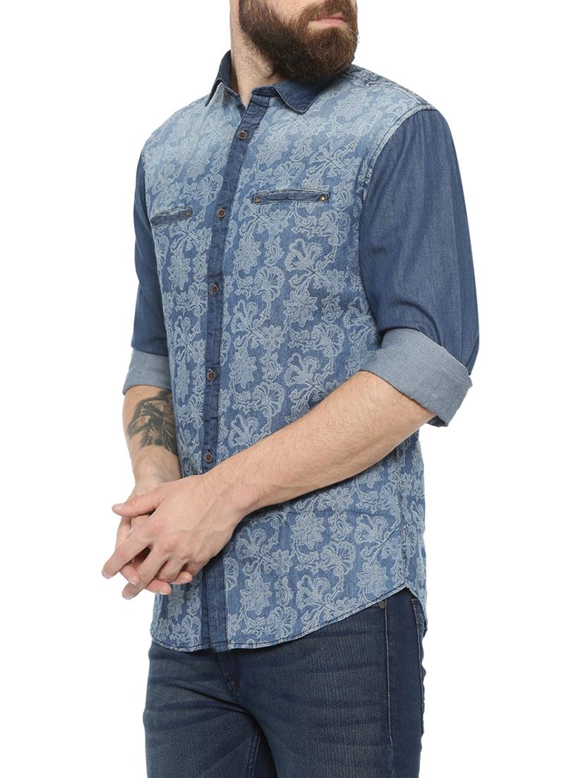 navy blue denim casual shirt - 13773067 - Zoom Image - 2