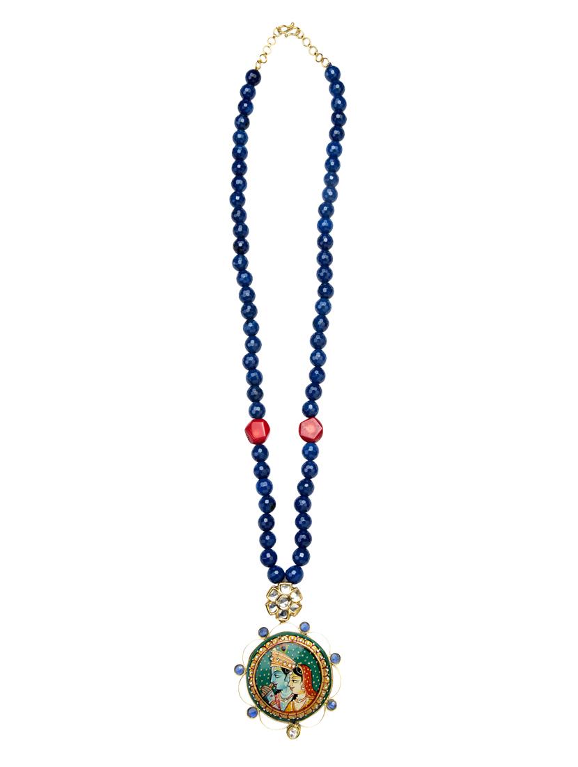 jade & jewels blue gold plated long necklace - 13773965 - Zoom Image - 2