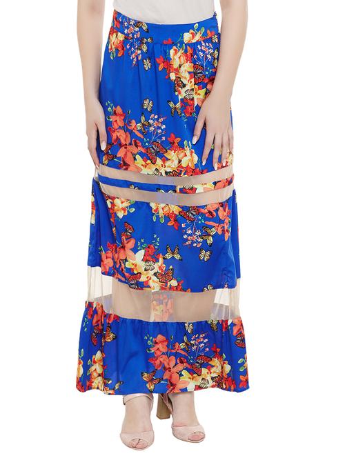 blue floral printed crepe maxi skirt - 13774699 -  Standard Image - 0