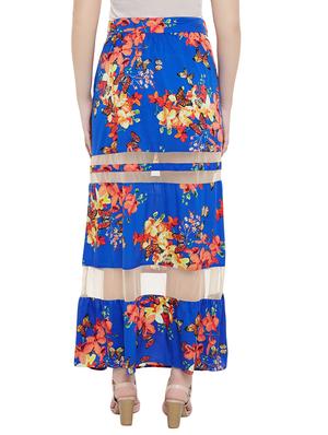 blue floral printed crepe maxi skirt - 13774699 - Standard Image - 3