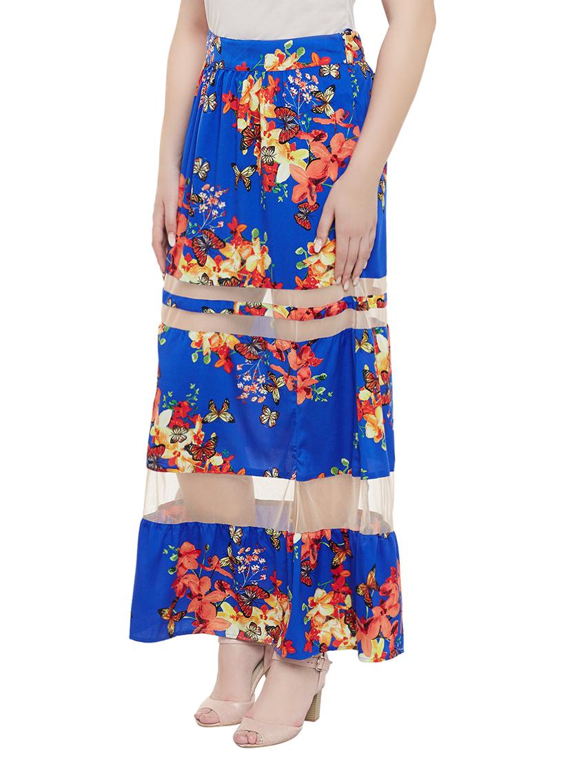 blue floral printed crepe maxi skirt - 13774699 - Zoom Image - 2
