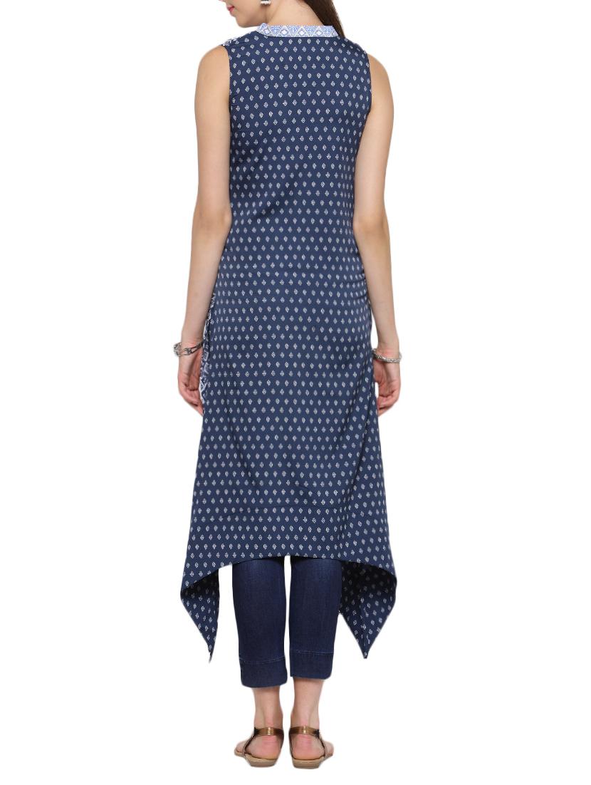blue printed high-low kurta - 13778207 - Zoom Image - 2