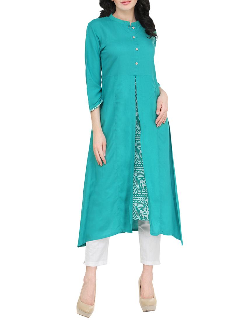turquoise asymmetric kurta - 13787345 - Zoom Image - 1