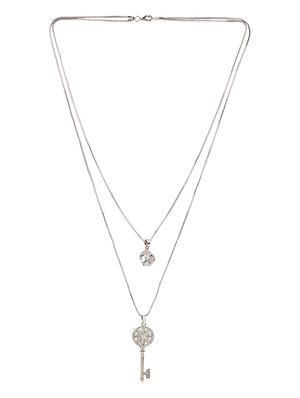 silver metal long necklace - 13789542 - Standard Image - 2