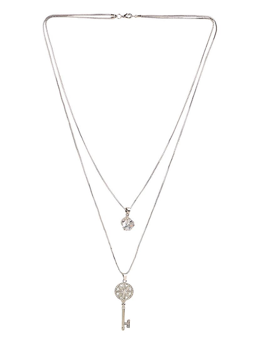 silver metal long necklace - 13789542 - Zoom Image - 2