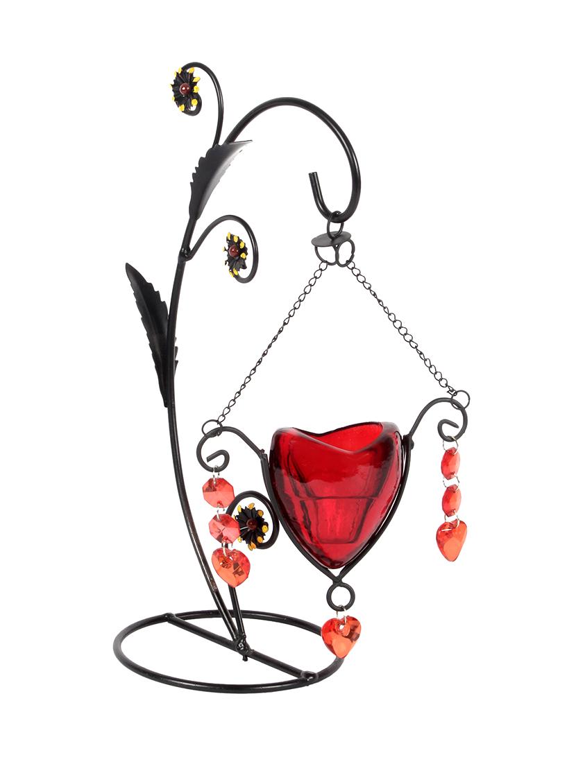jewel fuel iron and glass heart tealight candle holder showpiece - 13801209 - Zoom Image - 2