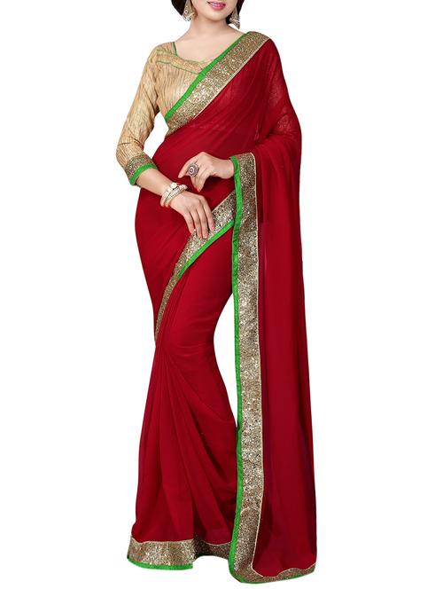 maroon georgette bordered saree with blouse - 13801873 - Standard Image - 1