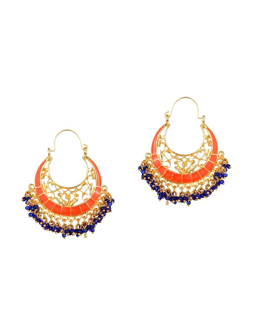 orange metal chandbali earrings - 13806264 - Zoom Image - 1