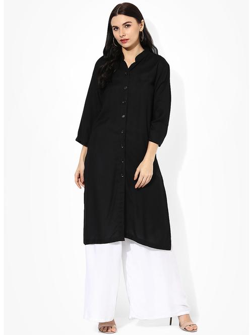 black rayon solid straight kurta - 13807631 - Very Small Image - 1