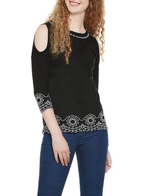 cold shoulder embroidered top - 13810201 - Standard Image - 2