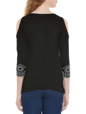 cold shoulder embroidered top - 13810201 - Standard Image - 3