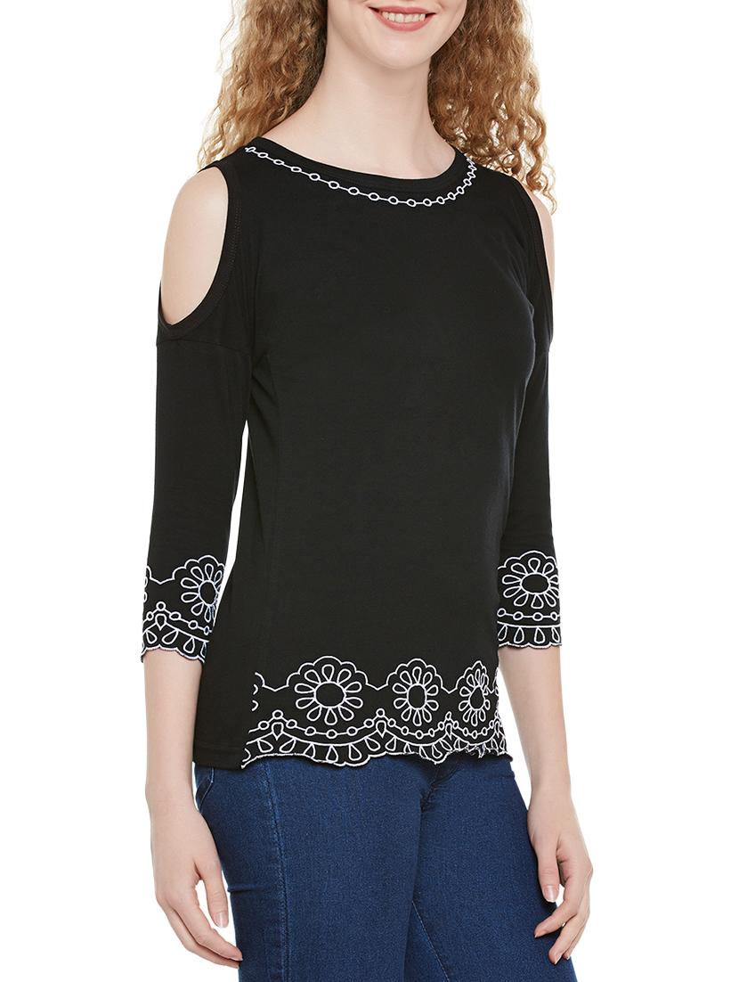 cold shoulder embroidered top - 13810201 - Zoom Image - 1