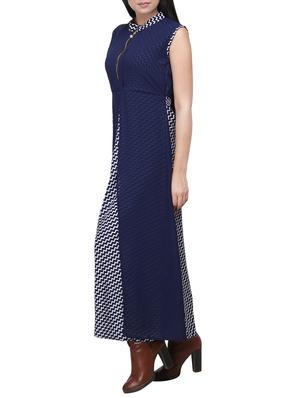 navy blue printed georgette maxi dress - 13811958 - Standard Image - 2