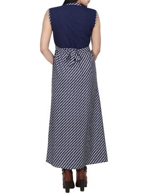 navy blue printed georgette maxi dress - 13811958 - Standard Image - 3