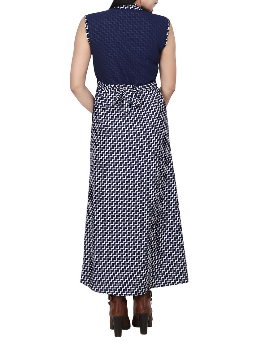 navy blue printed georgette maxi dress - 13811958 - Zoom Image - 3