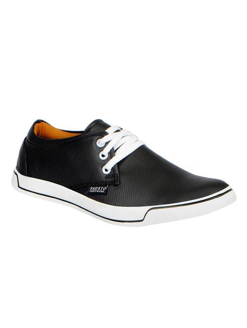 black leatherette lace up sneaker - 13817390 - Standard Image - 1