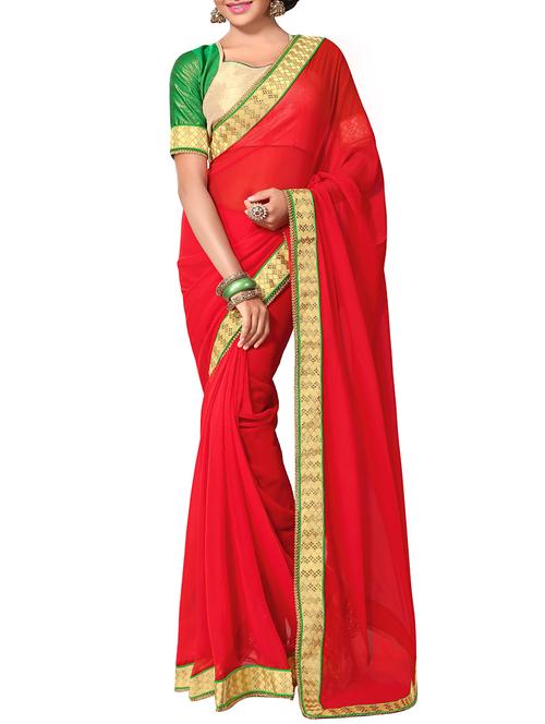 red georgette bordered saree with blouse - 13820617 - Standard Image - 1