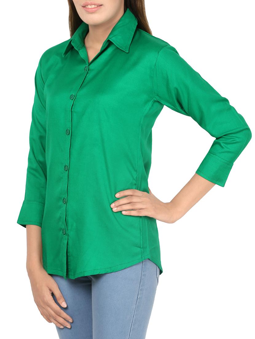green viscose regular shirt - 13830135 - Zoom Image - 2