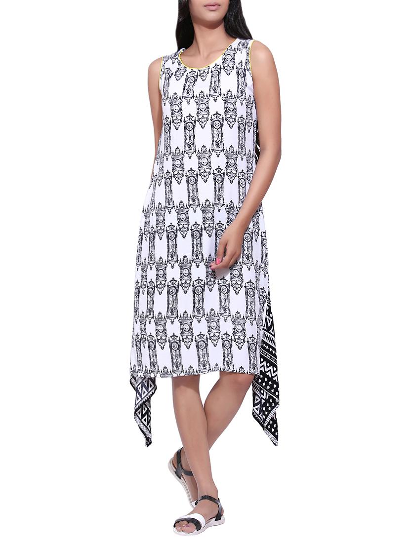 white rayon printed high-low kurta - 13831680 - Zoom Image - 1