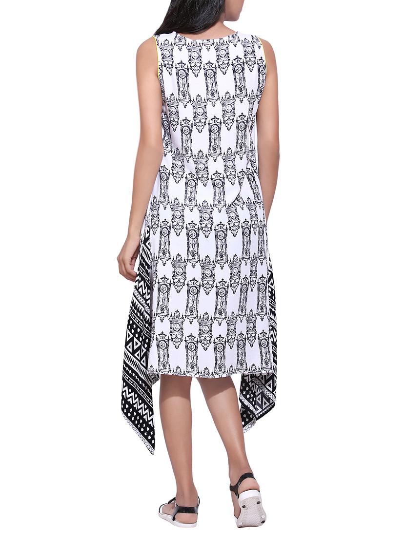 white rayon printed high-low kurta - 13831680 - Zoom Image - 3