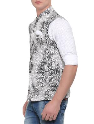 grey cotton floral nehru jacket - 13831982 - Standard Image - 2