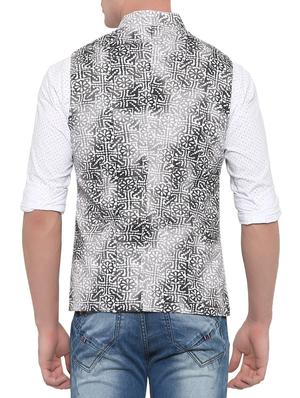 grey cotton floral nehru jacket - 13831982 - Standard Image - 3