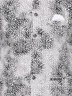 grey cotton floral nehru jacket - 13831982 - Standard Image - 4