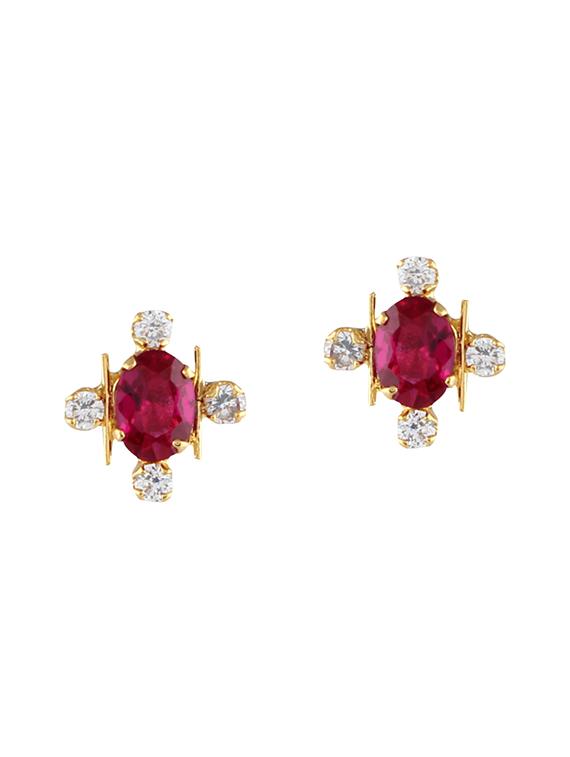 red colored gold plated studs earring - 13832575 - Zoom Image - 1