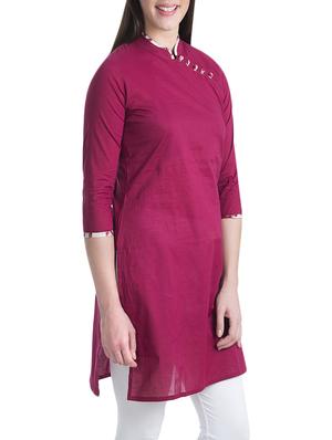 maroon cotton solid straight kurta - 13833811 - Standard Image - 2