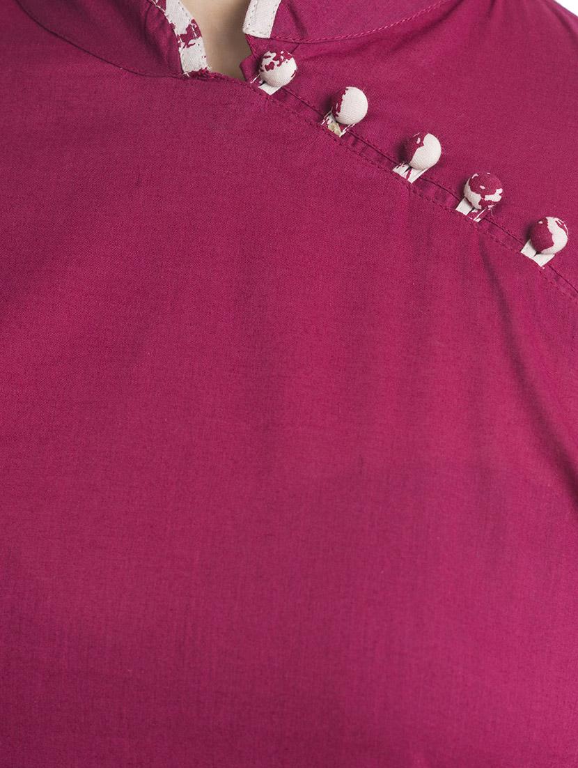 maroon cotton solid straight kurta - 13833811 - Zoom Image - 4