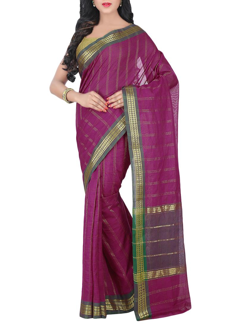 magenta cotton woven saree with blouse - 13838975 - Zoom Image - 1