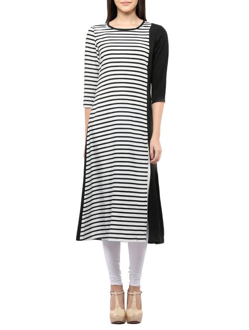 white & black crepe printed straight kurta - 13842037 - Standard Image - 1