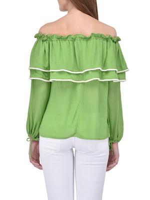 green off shoulder ruffle top - 13842753 - Standard Image - 3