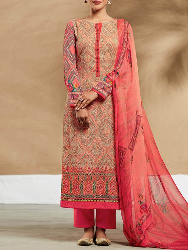 pink cotton unstitched suit - 13843909 - Very Small Image - 1