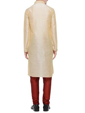 beige silk blend kurta pyjama set - 13845233 - Standard Image - 3