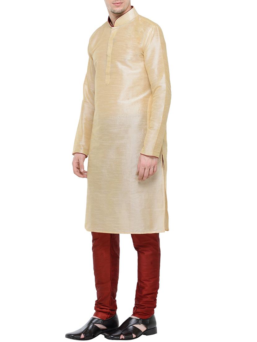 beige silk blend kurta pyjama set - 13845233 - Zoom Image - 2