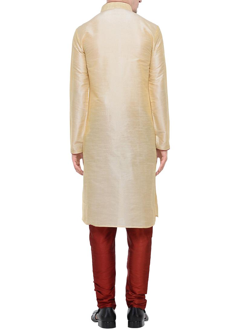 beige silk blend kurta pyjama set - 13845233 - Zoom Image - 3