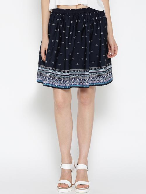 navy blue printed skater skirt - 13852009 - Very Small Image - 1