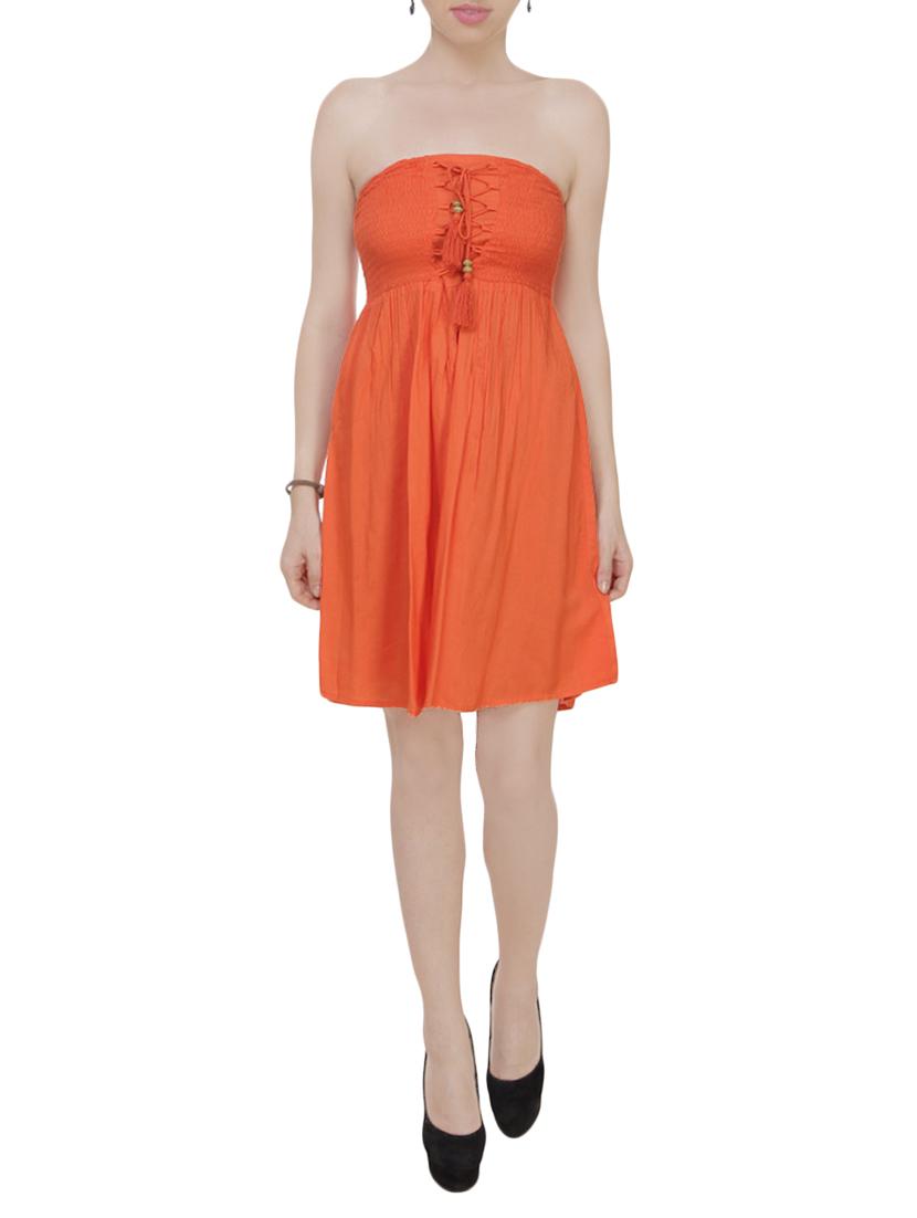 orange viscose off shoulder dress - 13855431 - Zoom Image - 1