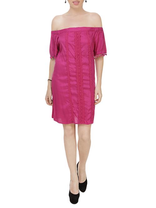 pink rayon off shoulder dress - 13855441 - Standard Image - 1