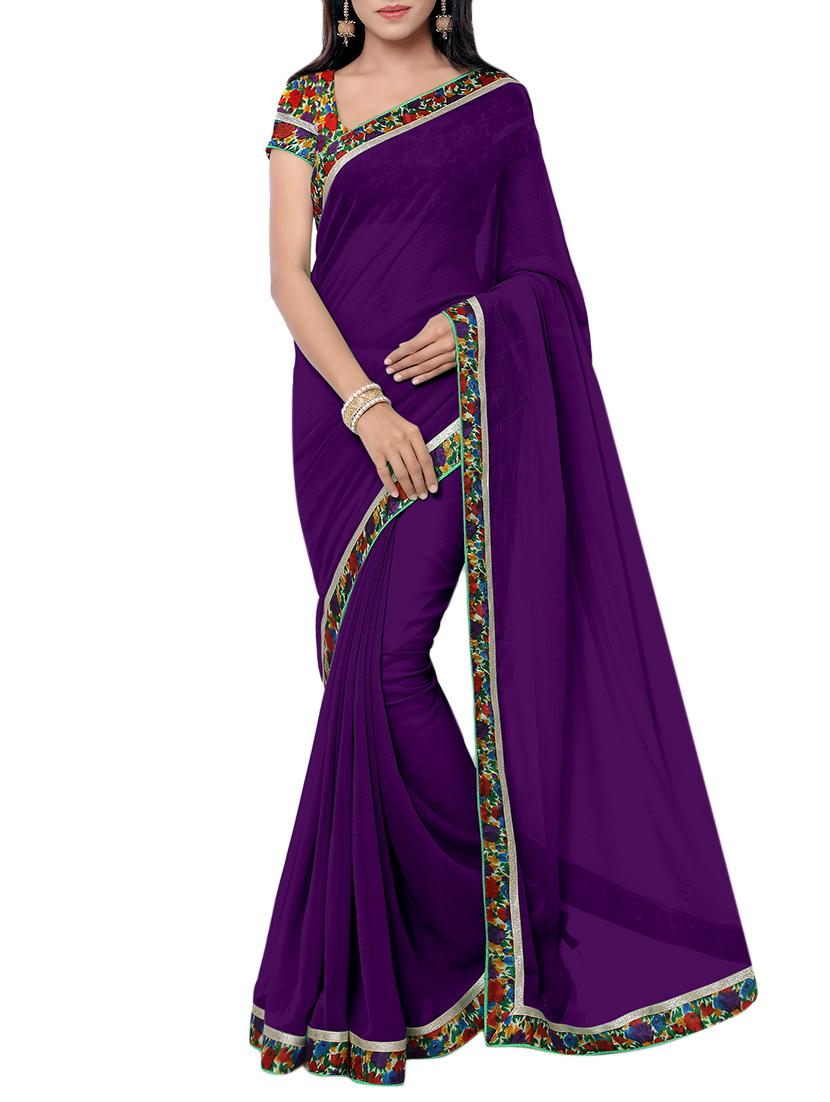 purple georgette bordered saree with blouse - 13860556 - Zoom Image - 1
