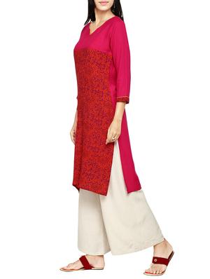 red rayon printed straight kurta - 13865298 - Standard Image - 2