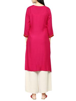 red rayon printed straight kurta - 13865298 - Standard Image - 3