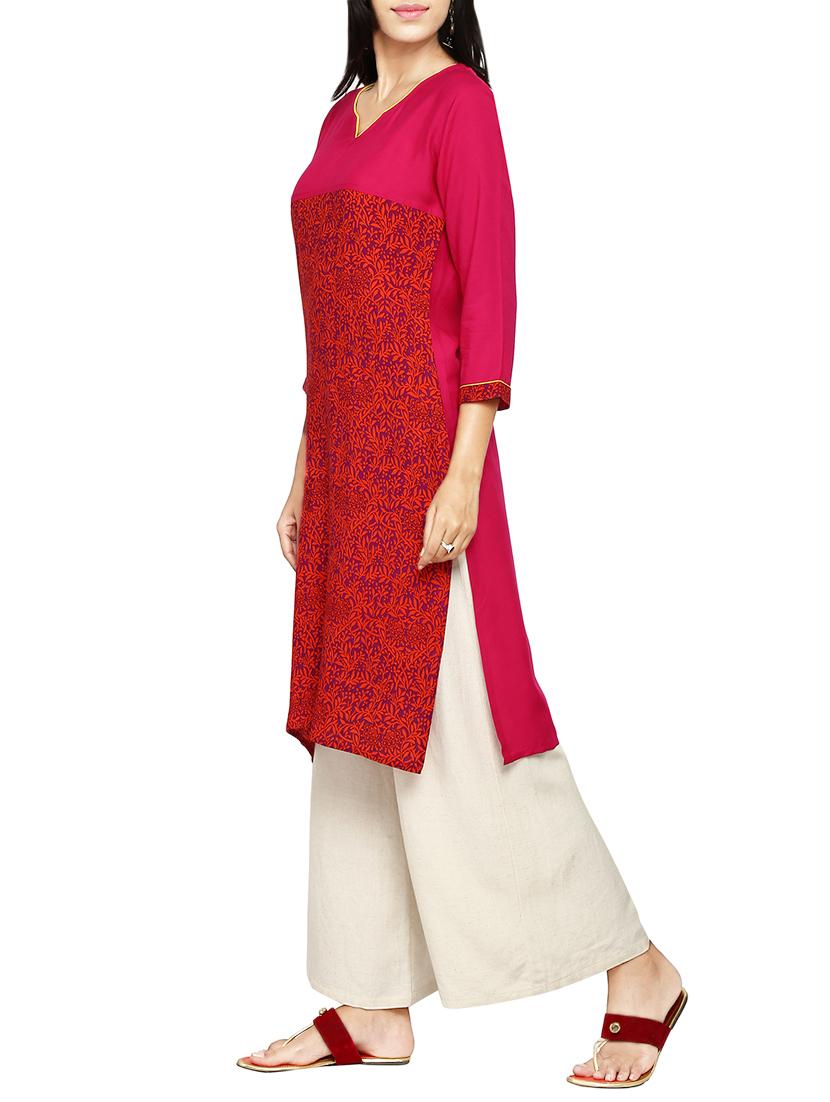 red rayon printed straight kurta - 13865298 - Zoom Image - 2