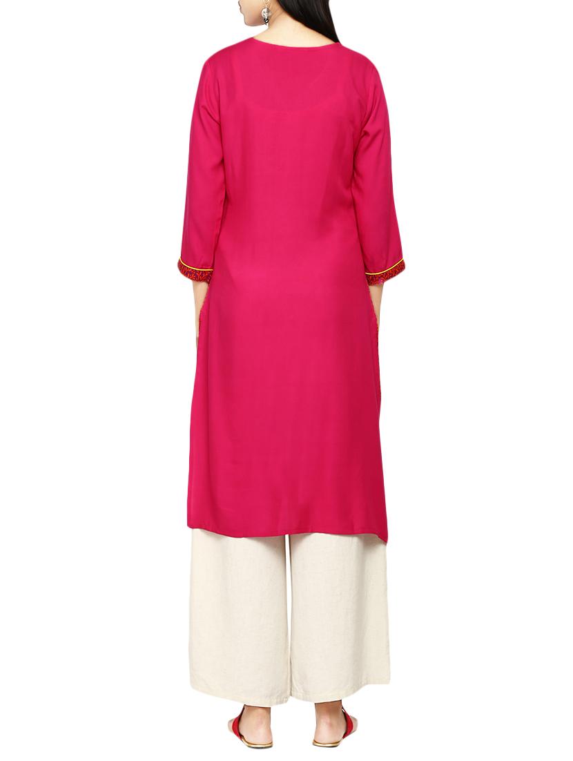 red rayon printed straight kurta - 13865298 - Zoom Image - 3
