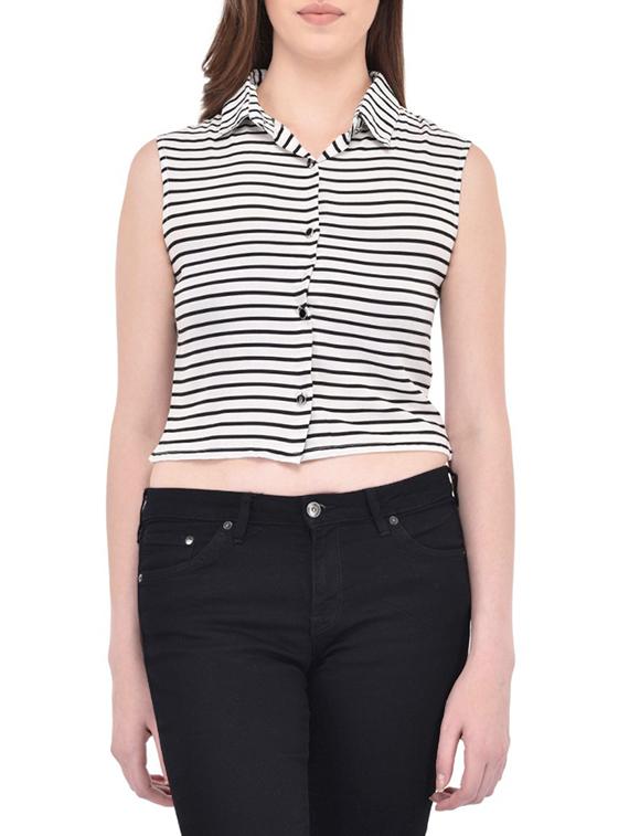 striped white rayon crop shirt