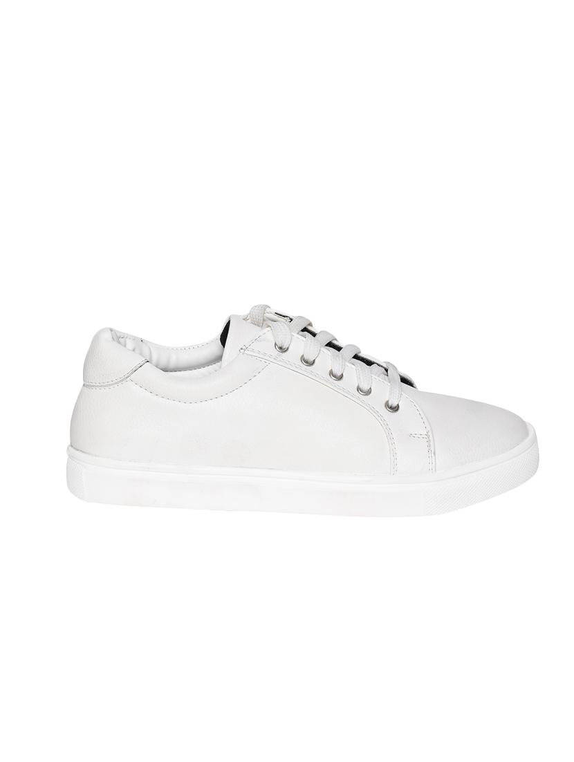 white faux leather laceup sneakers - 13869239 - Zoom Image - 2