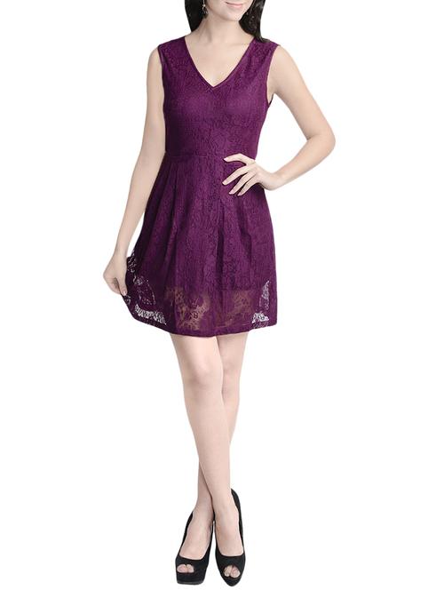 purple lace sleeveless a-line dress - 13869280 -  Standard Image - 0